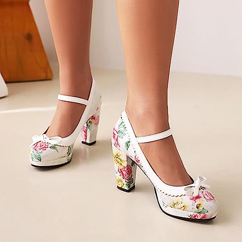 Image of FOREADA Lolita Bow Platform High Heel Women Rockabilly Mary Jane Dress Pump | Boasts soft kawaii retro vintage lolita tea party aesthetic, with block heel ,bow, round toe versatile style for dress wear