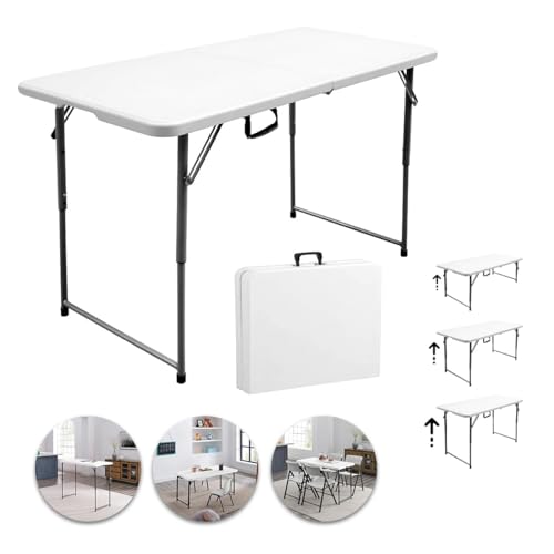 Image of 'Amaze' 4? X 2? Ft Multipurpose Folding Table with Adjustable Height | HDPE Plastic Laptop Desk for Home Office, Dining, Picnic & Outdoor Camping Table Space-Saving & Sturdy Design � White