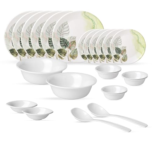 Image of Golden Fish 24 Pieces Premium Dinner Set for 6 People | 6 Full Plates, 6 Quarter Plates, 6 Veg Bowls, 2 Donga, 2 Serving Spoon & 2 Pickle Bowls | Complete Dining Set for Family, Guests & Festive Use