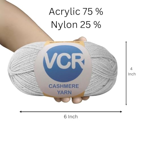 Image of VCR Light Grey Cashmere Knitting Yarn, 100 Grams Hank, 265 Meters Length, Acrylic 75% and Nylon 25%, Soft Crosia Thread for Crochet and Knitting, Suitable for Sweaters, Pullovers and Jackets