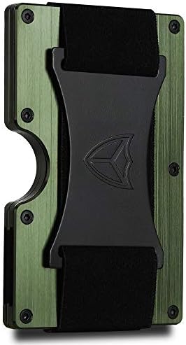 DONWORD Minimalist Wallet for Men RFID Blocking Aluminum Wallet Carbon Fiber Card Case Metal Wallet Minimalist Front Pocket Card Holder Cash Strap Mens Wallet (Army Green)