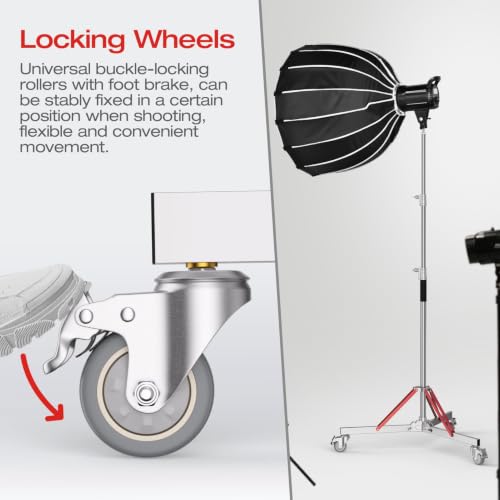 Image of EMART Heavy Duty Light Stand with Casters, 10ft /300cm Adjustable 100% Stainless Steel Tripod Stand for Monolight, Studio Softbox, Reflector,Strobe