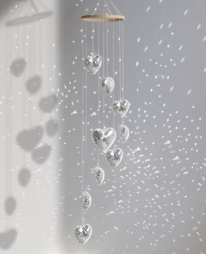 AceList Hanging Disco Ball Decor Heart-Shaped Sun Catcher, 35 Inch Handmade Light Reflecting Hanging Decor for Window, Indoor Room, Home Decor â€“ Unique Sparkle Home Accent & Gift