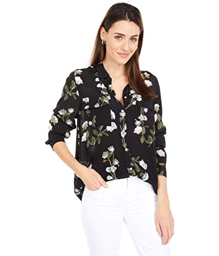 Lucky Brand Women's Long Sleeve Button Up Paisley Two Pocket Shirt, Black Multi, M