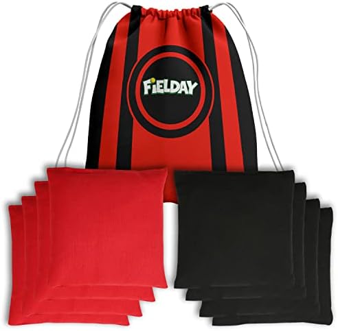JOYIN 9 PCS Cornhole Bags Weather Resistant Set of 8 Packs Red and Black Bean Bags, Duckcloth Cornhole Bags with Tote Bag for Cornhole Toss Game, Regulation Weight & Size