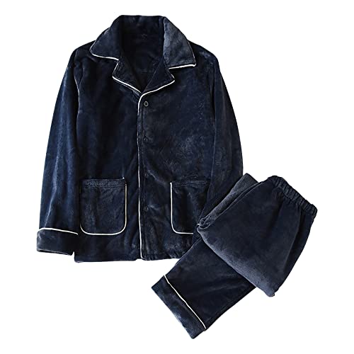 Set di pigiama da uomo Beokeuioe, caldo, in flanella, invernale, con cerniera, in pile, biancheria da notte, pigiama da camera da letto, a maniche lunghe, taglia grande, pigiama in pile, abbigliamento