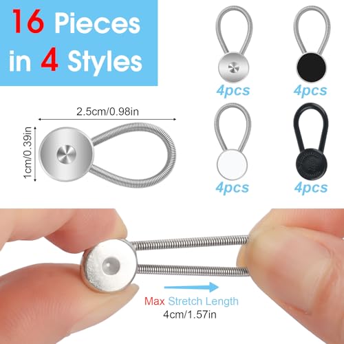 Image of PEASUG 16 Pcs Collar Extenders for Mens Shirts, Elastic Button Extender for Dress Shirts, Tie, Neck Extenders for 1 /2 Size Expansion of Men Dress Shirts, Suit