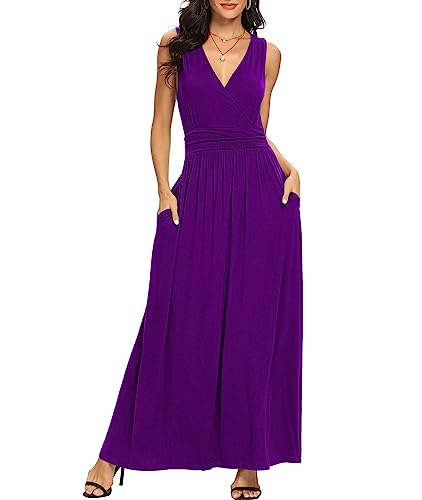 Image of LILBETTER Women Sleeveless Deep V Neck Loose Plain Long Maxi Casual Dress
