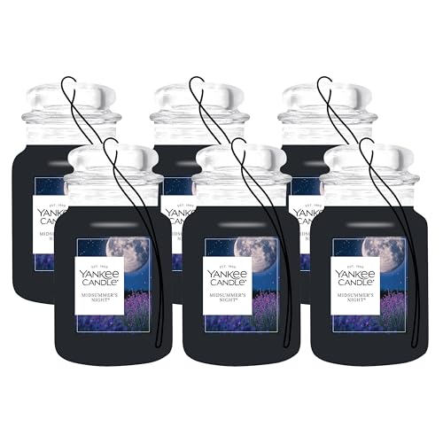Yankee Candle Classic Paper Car Jar Air Freshener Hanging Car Freshener Long Lasting Car Fragrance Midsummers Night (Pack of 6)