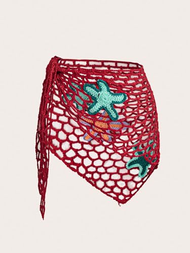 Image of ZAFUL Sarong Coverups for Women Beach Vacation Fishnet See Thru Tie Side Bathing Suit Cover Up Mini Skirt