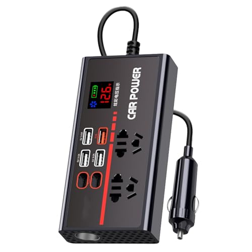 200W Car Power Inverter, 12V Or 24V DC to 110V Or 220V AC Voltage Converter, Compact Portable Fast Charging USB Ports for Automotive, 6.3x3.15x1.18 inches