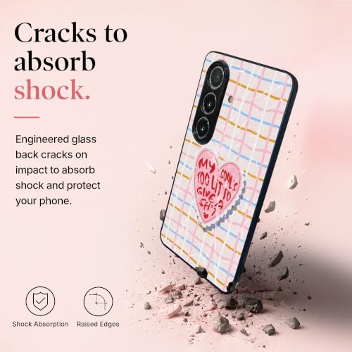 Image of Stylish Designer Glass Case Compatible with Samsung Galaxy S23 FE 5G Back Cover for Women & Girls | Pink Lit Soul Quote Grid, Glossy & Scratch-Resistant Finish