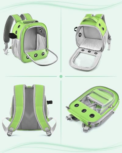 guinea pig carrier backpack portable rabbit travel carring bag for pet bunny chinchilla bearded dragon hamster parrot outgoing pouch case with water bottle holder amp detachable pad green