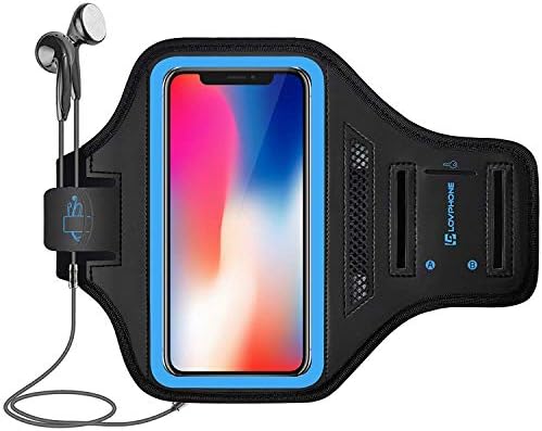LOVPHONE iPhone 14 Pro/14/13 Pro/13/12 Pro/12/11 Pro/11/XR Armband, Sweat-Proof Sport Running Exercise Gym Case with Key Holder, Card Slot (Blue)