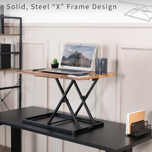 Image of VIVO Ultra-Slim Single Top Height Adjustable Standing Desk Riser, Compact Sit Stand Desktop Converter for Monitor or Laptop, Rustic Vintage Brown, DESK-V001JN