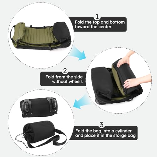 86L 30” Folding Duffle Backpack with 2 Wheels,Travel Bag with Separate Shoe Compartment,Army Green3