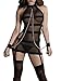 FasiCat Sexy Banded Lingerie Bondage Dress Lace Mesh Teddy with Strap and Chain