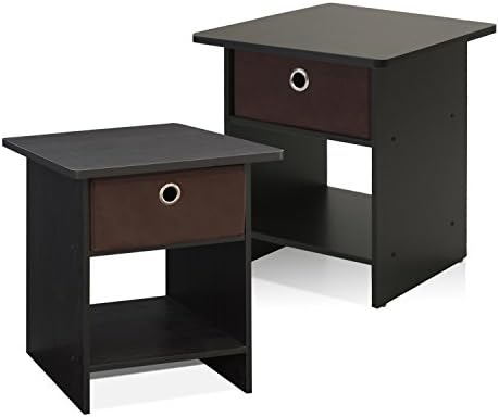 Furinno Dario End Table, Side Table, Night Stand Storage Shelf with Bin Drawer, Espresso/Brown, 1-Pack