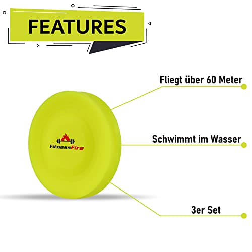 3er Set Mini Frisbee - Die kleine Frisbee fliegt über 60 Meter weit - Die Neue Trendsportart - Alternative zur gewöhnlichen Frisbeescheibe – Schwimmt im Wasser (Neongelb)