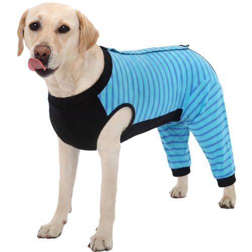 Image of Kuoser Dog Recovery Suit with Anti Licking Rear Leg Sleeve, Blue XL | Abdominal Dog Surgical Suit with Pants Cover Protect Wounds, Dogs Elbow Protector Soft Pet Surgery Onesie Cone Alternative