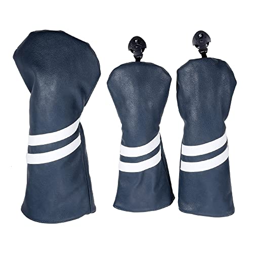 TEENGSE 3PCS Golf Club HeadCovers Set, PU Leather Golf Iron Cover for Fairway Driver Woods Hybrid Golf Accessory for Club Protection Classic Stripes Cover