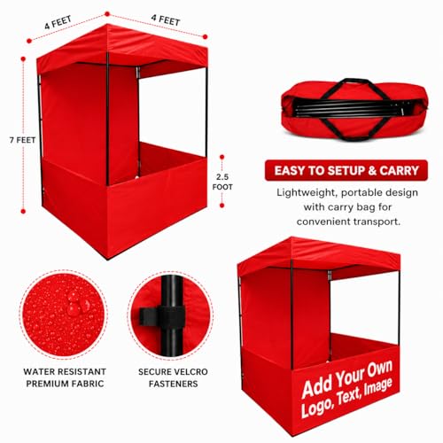 Image of Canopy Tent Portable Waterproof Demo Canopy Stall 4x4x7 Ft for Outdoor Advertising, Marketing Stall, Exhibitions - Portable Tent with UV Protection, Heavy-Duty with Carry Bag (4x4x7, Red)