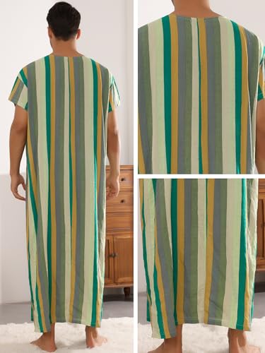 Lars Amadeus Stripe Nightshirt for Men's V Neck Short Sleeves Color Block Nightgown4