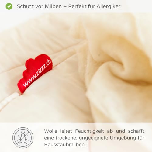 zizzz 4 Jahreszeiten Bettdecke 155x220 cm - Atmungsaktiv & unglaublich weich - Natur Decke mit Swisswool Füllung (290g/m2) - Hochwertiges Duvet für das ganze Jahr