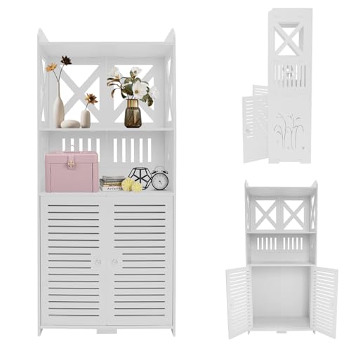 DHQCQL Armario nicho de 4 niveles con puertas, 40 cm/16 cm/24 cm de altura, estante estrecho de PVC para oficina, baño, garaje, cocina, color blanco