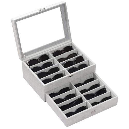 AUTOARK 16-Slot Sunglass & Eyeglasses Organizer Box,Grey,MKAW233