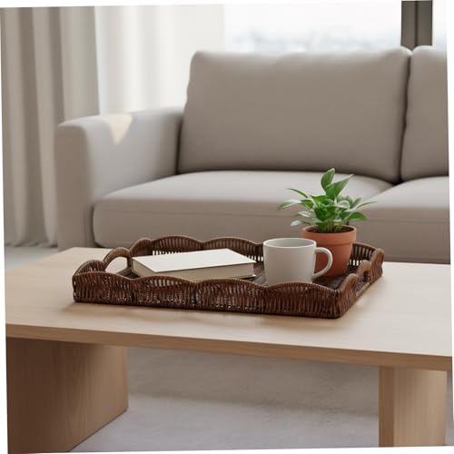 Cesta decorativa de mimbre festoneada Ameble con acabado artesanal 7