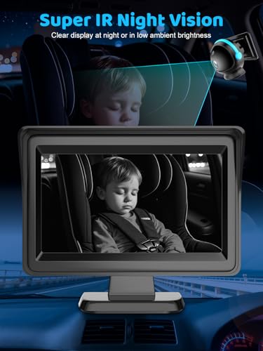 Baby Car Camera Dual Channel, 7\'\' HD 1080P Monitor & 2 Camera, Split Screen Display, Night Vision & 150° Wide View Baby Car Mirror Camera for Rear Facing Seat Backseat, Plug and Play, 360° Rotation