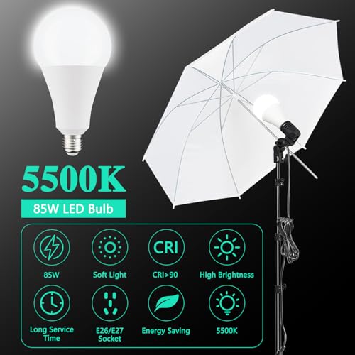 HYJ-INC Photography Umbrella Lighting Kit with 85w Led Bulb,Muslin Backdrop (White Black), Backdrop, Clips Clamp,8.5 * 10ft Photo Background Photography Stand System for Photo Video Studio Shooting by HYJ-INC - Image 4