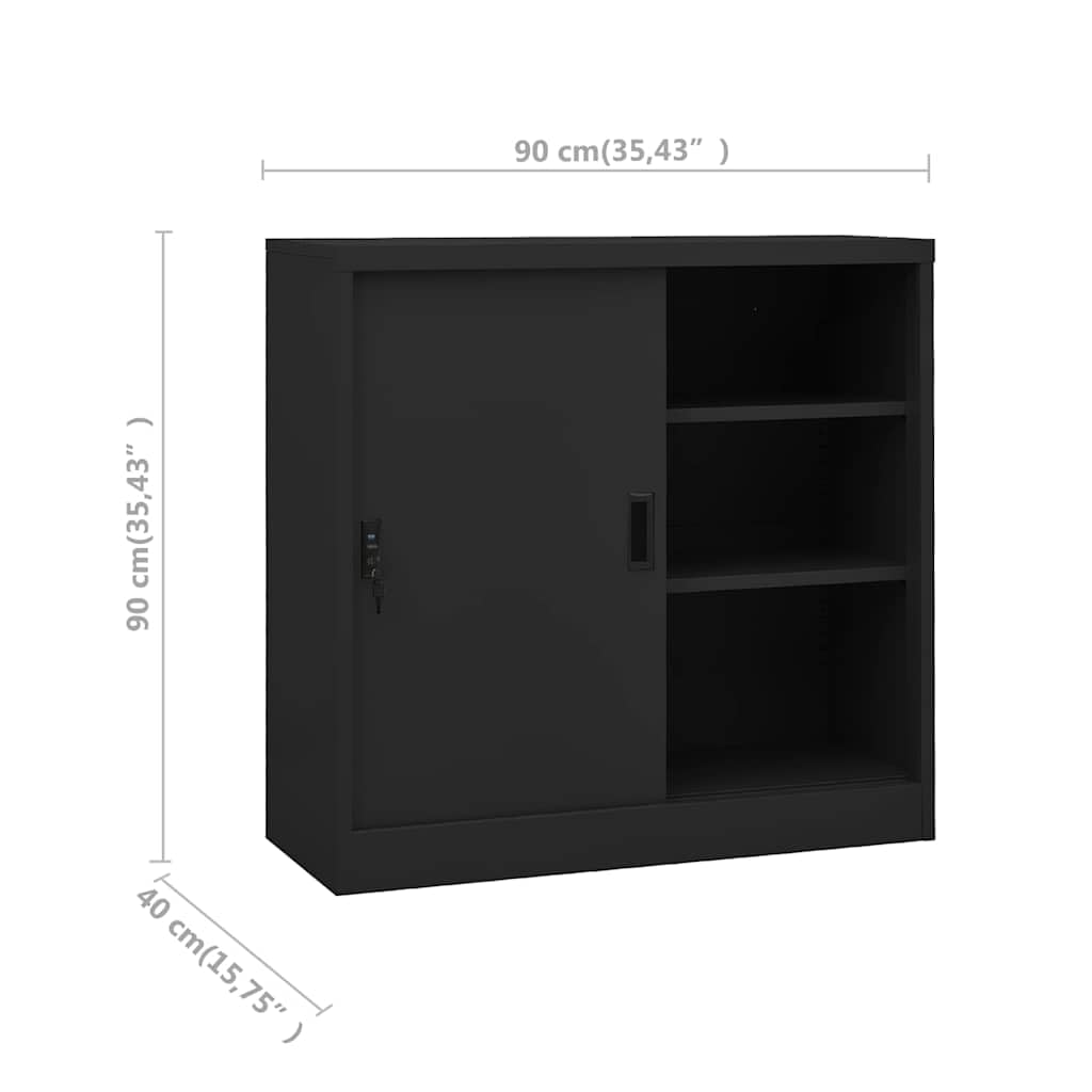 Armario de oficina con puerta corredera, color antracita, 90 x 40 x 90 cm, acero resistente, para taller y balcón, solución multiusos con cerradura con llave, para casa, oficina, jardín y