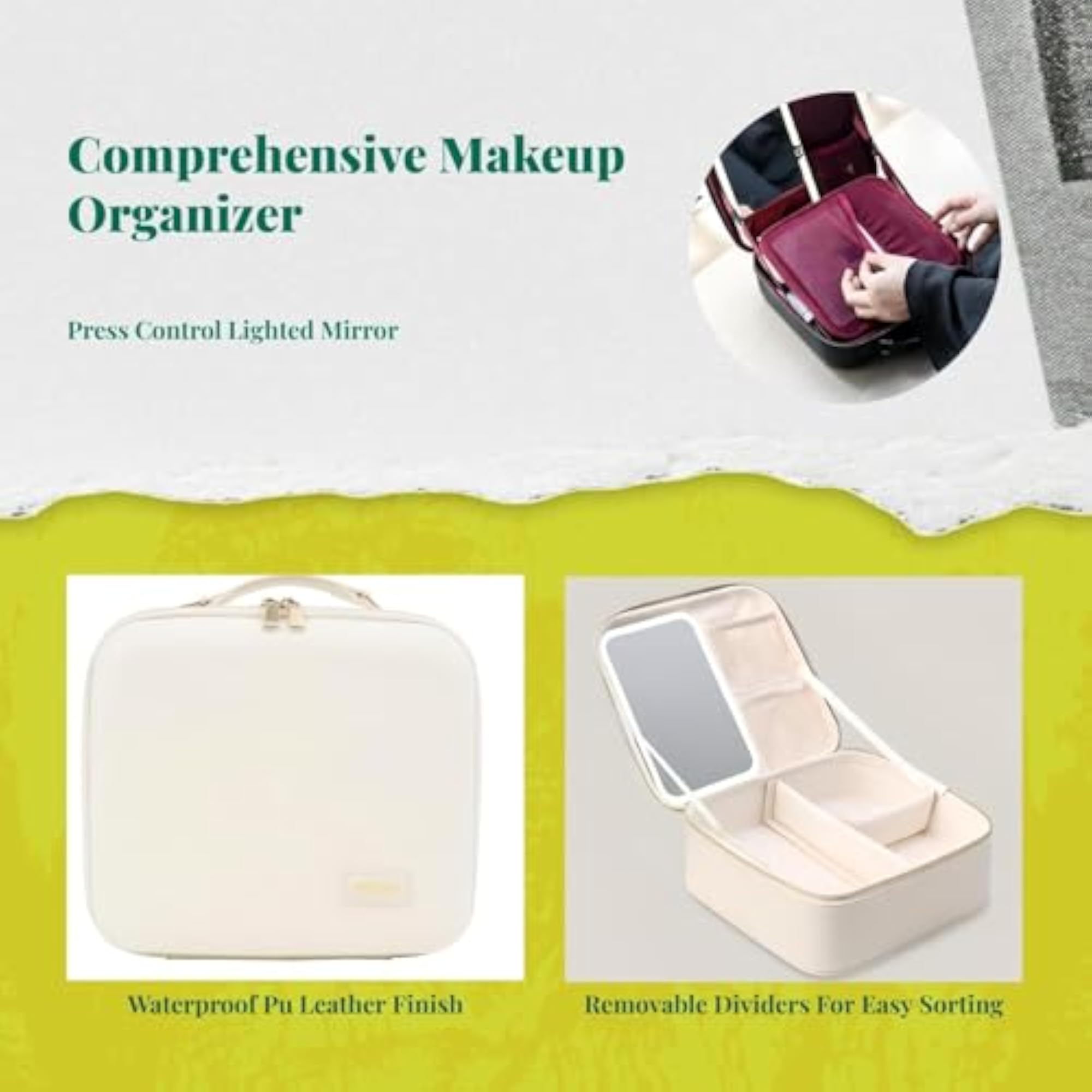 Makeup Case with Lighted Mirror, Portable Organizer