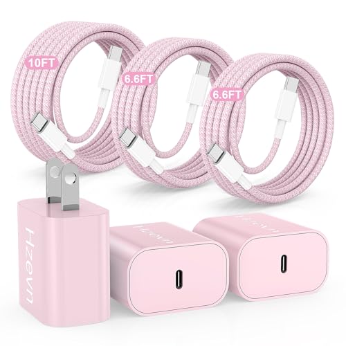 20W USB C Fast Charging for iPhone 17 Air/16/15 Pro Max 3Pack Colorful Mixed Charger Block with Braided Long USB C to C Cables (6/6/10ft) Compatible with iPhone16/15 Pro/15 Plus/iPad Pro