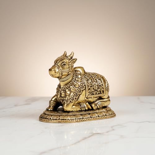Image of Brass Nandi Idol for Home Temple & Pooja Room | Handmade Nandi Statue for Shiv Pooja, Meditation & Spiritual Decor | Pure Brass Nandi Murti for Mandir, Shivling & Home Decoration