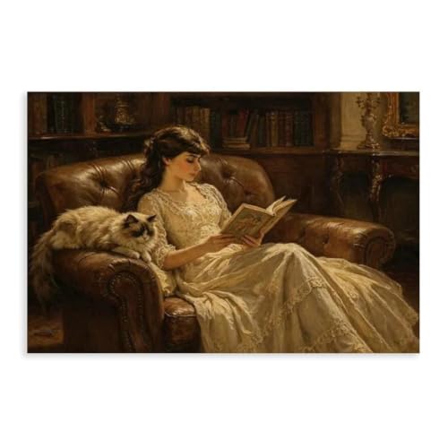 Poster chat vintage toile 50x75 cm : déco élégante pour chambre
