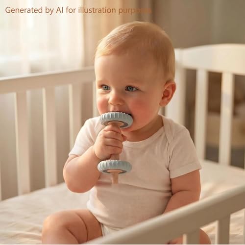 Image of Baby Teething Toys Baby Rattle Teething Straw 3-in-1 Barbell-Shaped, Made from Silicone, Built-in Toothbrush Head and Nipple Shape, Bpa-Free, Phthalate Free, Professionally Certified, Blue
