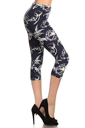 R627-CA-PLUS Best Bloom Capri Print Leggings, Plus Size