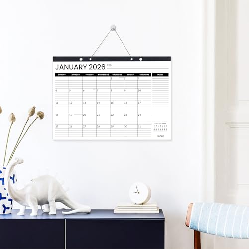 Image of SUNEE Desk Calendar 2026, 18 Months from Oct. 2025 to Mar. 2027, 17 inchx12 inch Academic Calendar 2026 for Home, School, or Office - 2026 Monthly Calendar with Note, Black