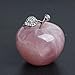 Hongjintian Natural Healing Rose Quartz Crystal Carved Apple Ornament Figurine with Alloy Leaf AVG.1.68Inch