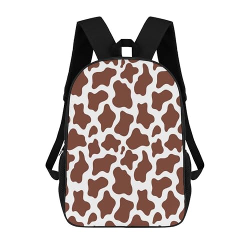 Brown Cow Skin Pattern Backpack Simple Leisure Travel Backpack Outgoing Daypack 17 Inch