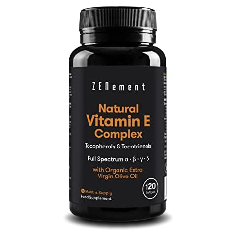Natural Vitamin E Complex, Tocopherols & Tocotrienols, 120 Softgels | with Organic Extra Virgin Olive Oil | Full Spectrum | Antioxidant | 100% Natural Ingredients, Soy Free | Zenement Cover