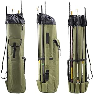 NouveLife Hengeltas, hengeltas, hengeltas, Rod Case voor 5 hengels en hengels, gemaakt van duurzaam zeildoek