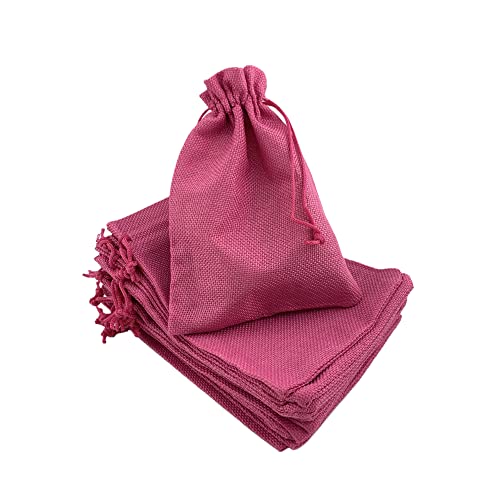 Palmhomee Burlap Gift Bags with Drawstring, 8x12 Inch, Party Wedding Favor Pouches, Jewelry Storage, Mason Jar Wrap, 12 Pack (Rose Red)