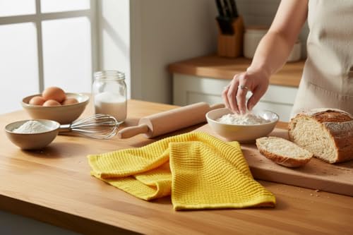 Serafina Home Übergroße Küchentücher, einfarbig, reißfest, zitronengelb, 100 % Baumwolle, weich, saugfähig, Frottee-Schlaufe… – Ansicht 5