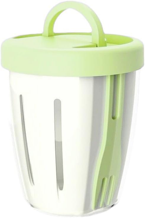 Portable Salad Fruit Cup with Fork – 500ml Leakproof To-Go Breakfast Yogurt Cup – Double-Layer Strainer Design for Picnic, Work, Travel, School (Green)