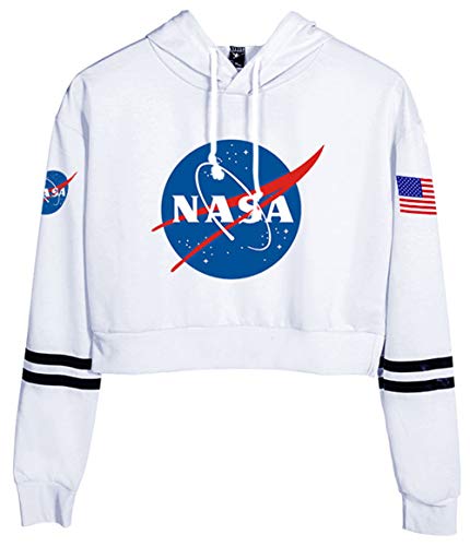 HAOSHENG Mujer Niña NASA Sudaderas con Capucha Sencillo cómodo La Moda Párrafo Corto Deportivo Crop Top Hoodies(S)