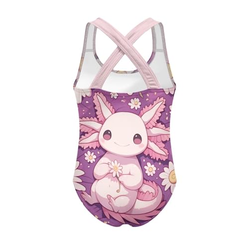 Image of Girls One Piece Swimsuit Axolotl Cross Back Straps Bathing Suit Lightweight Quick Dry Gymnastics Leotard